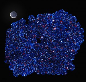 This image shows XXL-South Field (or XXL-S), one of the two fields observed by the XXL survey. XXL is one of the largest quests for galaxy clusters ever undertaken and provides by far the best view of the deep X-ray sky yet obtained. The survey was carried out with ESA’s XMM-Newton X-ray observatory. Additional vital observations to measure the distances to the galaxy clusters were made with ESO facilities. The area shown in this image was obtained with some 220 XMM-Newton pointings and, if viewed on the sky, would have a two dimensional area a hundred times larger than the full Moon (which spans one half degree), and that is without taking into account the depth that the survey explores. The red circles in this image show the clusters of galaxies detected in the survey. Along with the other field — XXL-North Field (or XXL-N) — around 450 of these clusters were uncovered in the survey, which mapped them back to a time when the Universe was just half of its present age. The image also reveals some of the 12 000 galaxies that had very bright cores containing supermassive black holes that were detected in the field.